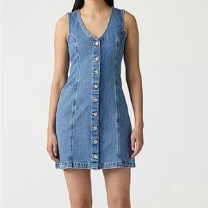 Levi's Classic Blue Sleeveless Denim Mini Dress with Front Buttons